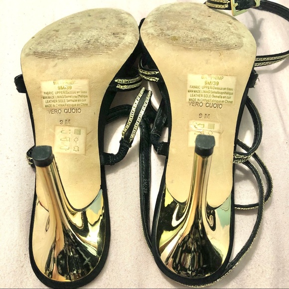 BCBG MaxAzaria Stiletto Strap High Heels  Black/Gold Size 9M - Picture 9 of 10
